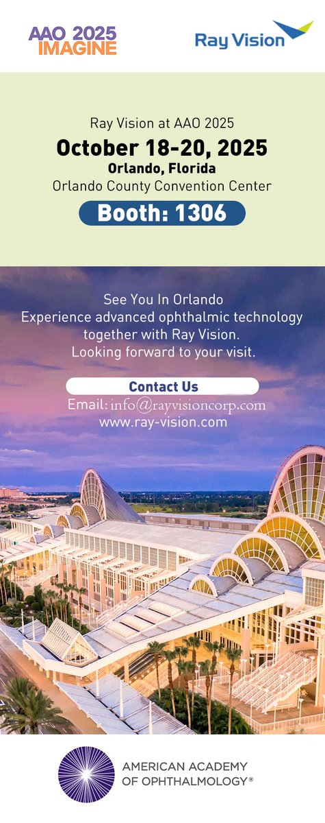 eyetech_rv's tweet image. See you at AAO 2025 in Florida! 👁️
Visit Ray Vision at Booth #1306, October 18-20.
Discover our latest ophthalmic innovations.
#Ophthalmology #EyeCare #MedicalDevices