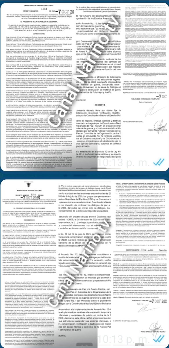 viracachapava's tweet photo. Estos son los decretos que autoriza las áreas para la destrucción de 14 toneladas de explosivos en el marco de los diálogos de paz entre el gobierno y la coordinadora nacional Ejército Bolivariano, evento que se realizará a partir del 15 de octubre en Puerto Asis-Putumayo. https://t.co/M7mqzAnaXH