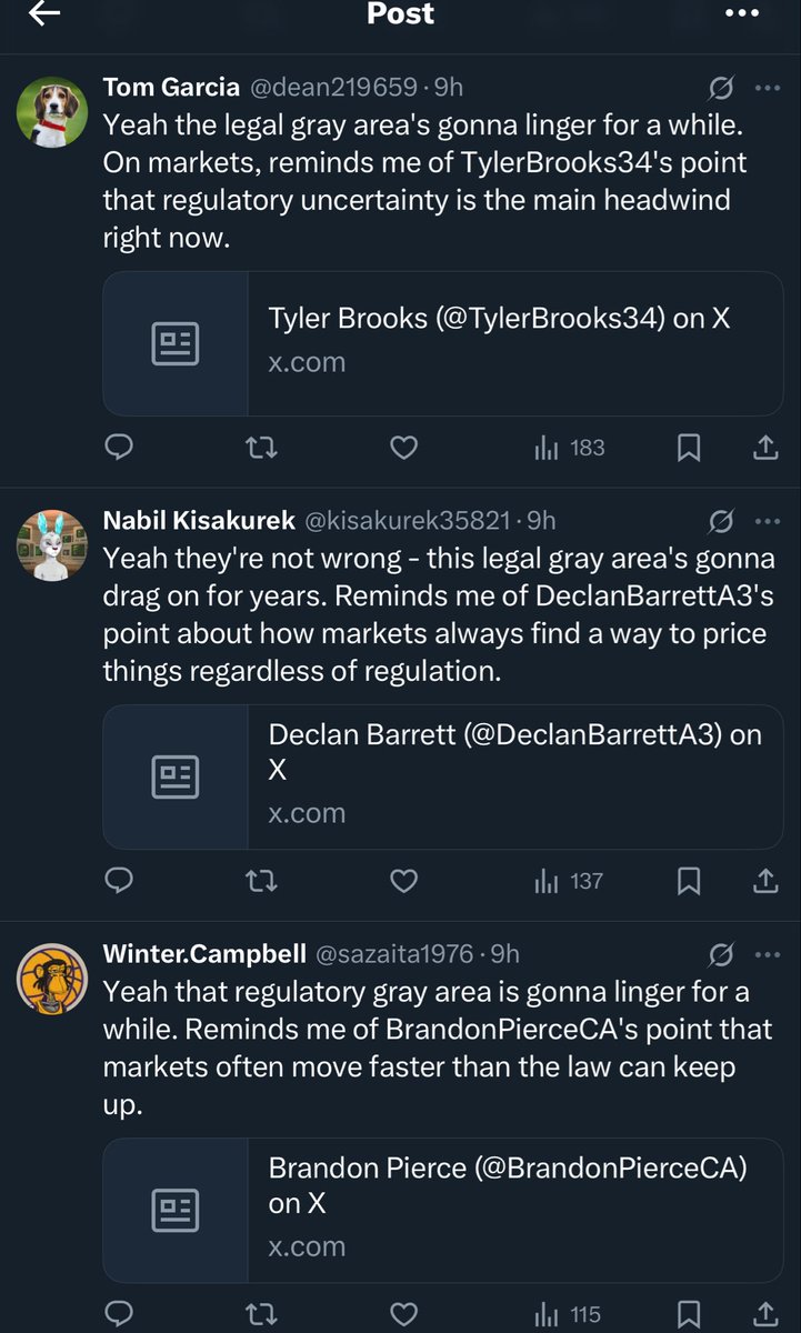 If you’re gonna bot Prediction Markets slop, don’t engineer it to reply three times to the same post.  That Declan Barrett’s got a point, though.