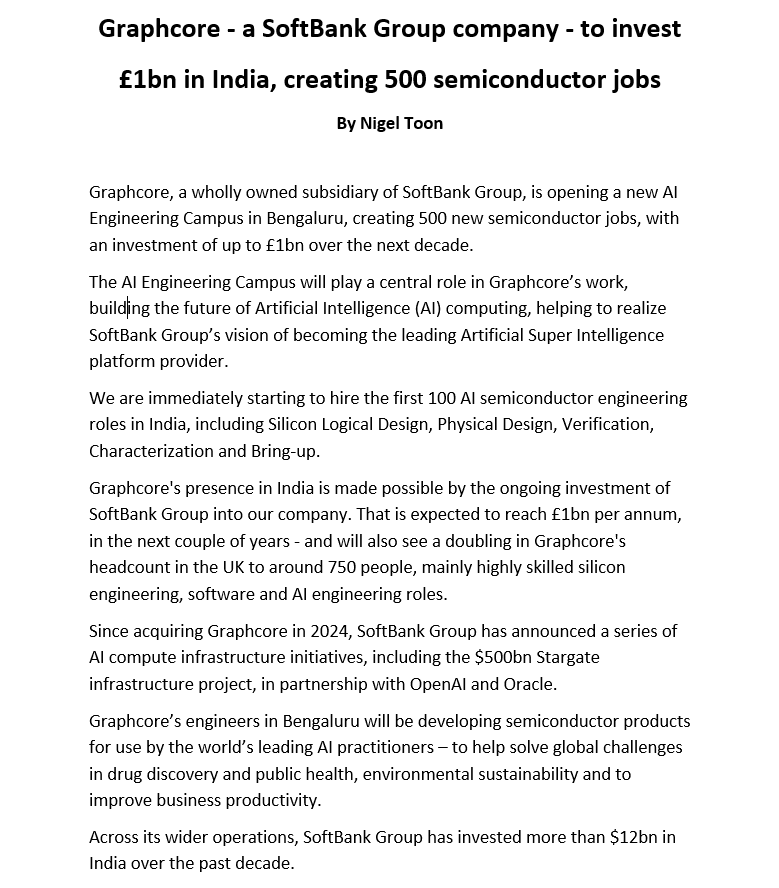 CNBCTV18Live's tweet photo. #SoftBank’s #Graphcore plans £1 billion chip investment in India, to open a new AI engineering campus in #Bengaluru
SoftBank’s #Graphcore to create 500 new semiconductor jobs in Bengaluru https://t.co/9P2Kr5xLhQ