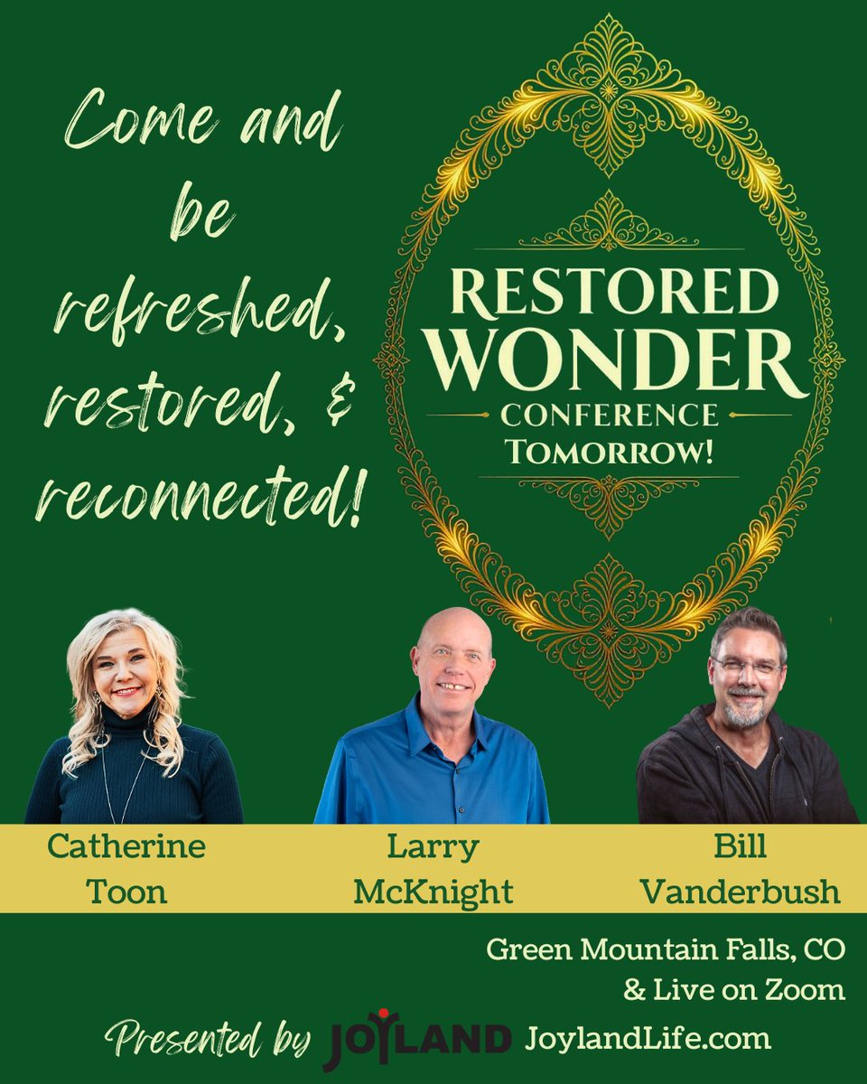 🚨 Starts TOMORROW! 🚨 The Restored Wonder Conference! Come be refreshed &amp; transformed by our masterful, wonderful God. 💖 Go here for details: facebook.com/events/7831306…
#RestoredWonder #AwesomeGod #CatherineToon #BillVanderbush #LarryMcKnight #JoylandChurch