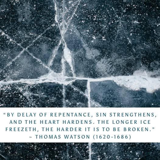 logikzone's tweet image. &quot;By delay of repentance, sin strengthens, and the heart hardens. The longer ice freezeth, the harder it is to be broken.&quot;
--Thomas Watson (1620-1686)