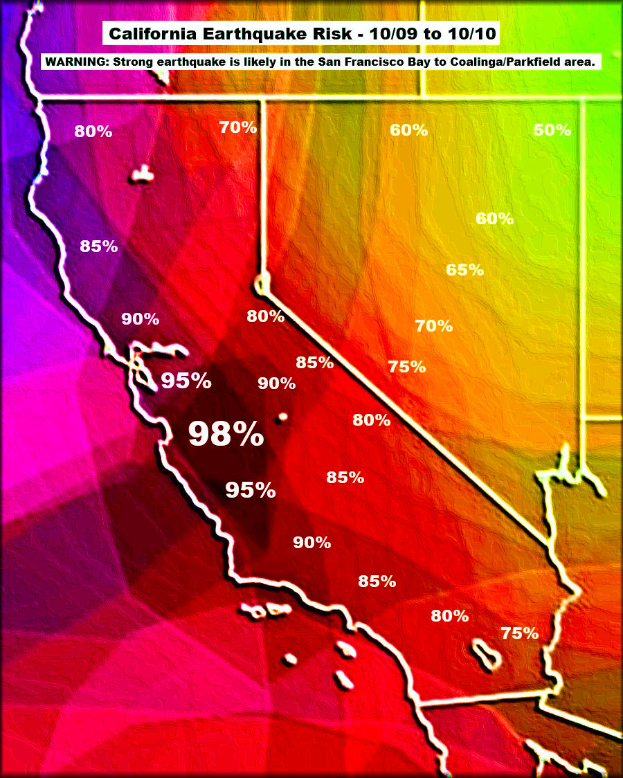 Quakeprediction's tweet image. California Earthquake Risk - 10/09 to 10/10