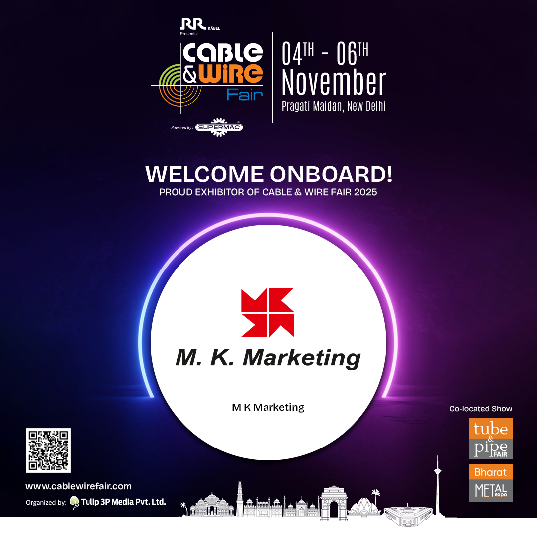 cablewirefair's tweet image. We are Honored to Welcome, M.K. Marketing at @CableWireFair 𝟐𝟎𝟐𝟓.

📅4-6 Nov 2025 |📍Pragati Maidan, New Delhi
🔗Visitor Registration: cablewirefair.com/visitor-regist…

#CableWireFair #CWF2025 #WireExpo #CableExpo #WireExhibition #WireIndustry #CableIndustry #CWF #MKMarketing