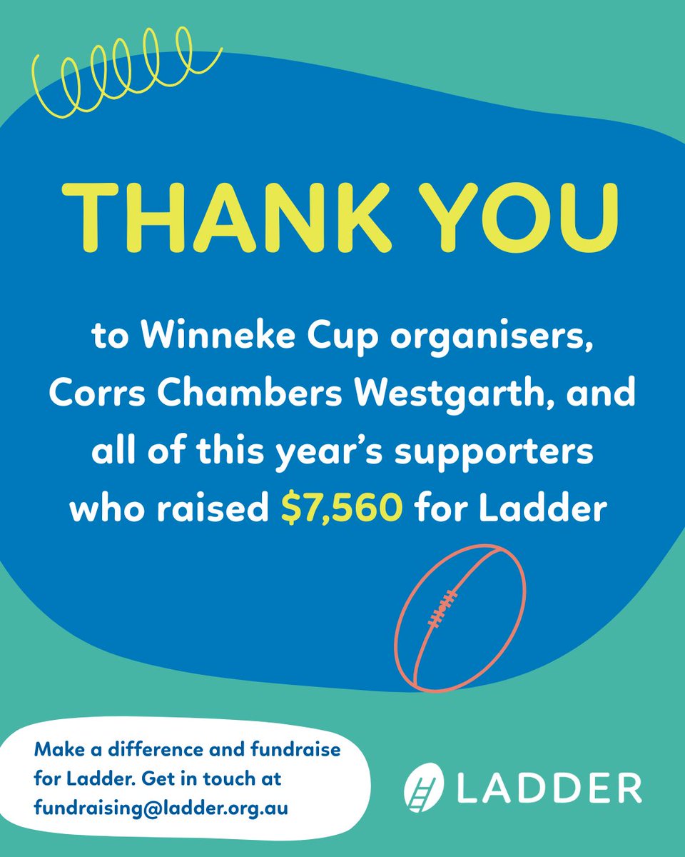 Ladder (@ladder_) on Twitter photo Thanks to <a href="/Corrslawyers/">Corrs (Law Firm)</a> and all involved in this year's Winneke Cup for raising an incredible $7,560 for Ladder! This annual sporting event brings together the top law firms and has proudly supported Ladder for many years. To fundraise for Ladder, email fundraising@ladder.org.au Thanks to <a href="/Corrslawyers/">Corrs (Law Firm)</a> and all involved in this year's Winneke Cup for raising an incredible $7,560 for Ladder! This annual sporting event brings together the top law firms and has proudly supported Ladder for many years. To fundraise for Ladder, email fundraising@ladder.org.au