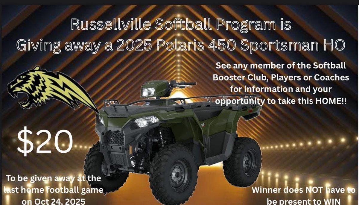 In a little over 2 weeks, we give this BEAST away. For tickets, please see/contact any of the softball coaches or players. 
Someone will take this beauty home on 10/24! It could be you!