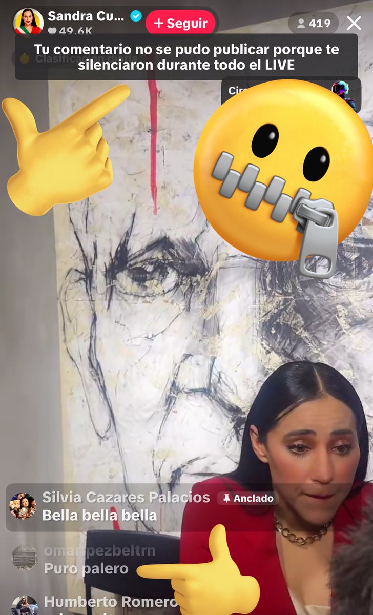 TVPoderX's tweet image. CENSURA SANDRA CUEVAS EN SU CONFERENCIA DE PRENSA

En la transmisión en vivo, donde anunció su película AMORES NARCOS, repitió 846 veces su nombre, SANDRA CUEVAS; su TikTok borraba los cientos de mensajes donde le escribían LAVANDERA y NARCA, y silenció las preguntas de TV Poder