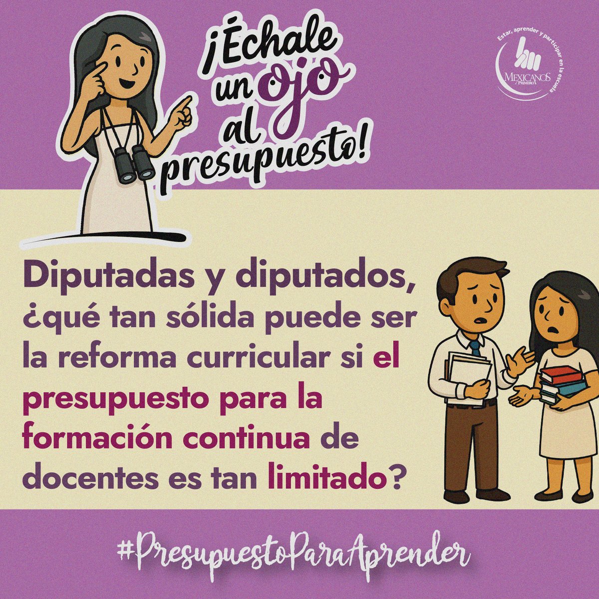 #AprenderImporta #ÉchaleUnojo al Presupuesto
En educación media superior, la inversión en formación equivale a 77 pesos por docente al año. Con casi 320 mil maestros en el nivel, este monto resulta insuficiente para una actualización de calidad.