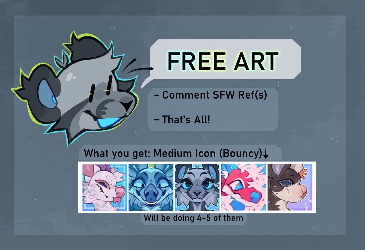 FREE ART‼️ (Info below) ♡

I will be picking 4-5 characters in total
- ends on the 13th 
- examples of bouncy icons in comments
-no DM’s please!