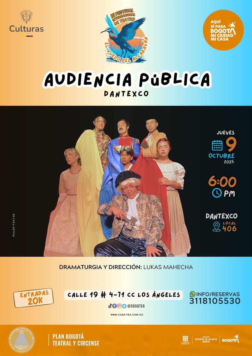 🦅Somos CASA TEA,la casa del TeatroEstudioAlcaraván y con mucha emoción los invitamos a nuestra Tercera VersiónDel Festival InternacionalDe Teatro“El Vuelo Del Alcaraván”en el 
🔴CENTRO COMERCIAL LOS ÁNGELES/CORREDOR CULTURAL🟢
🎉Acompáñanos del 3 al 12 de octubre🎉¡TE ESPERAMOS!