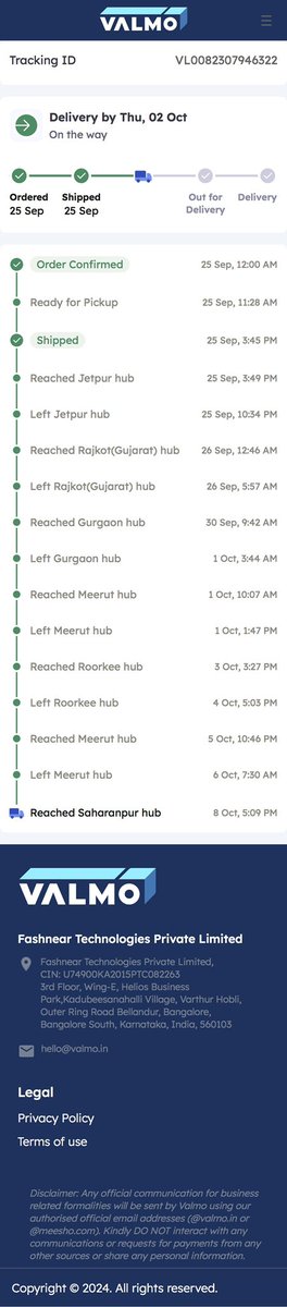 ali_azhar7's tweet photo. @meesho_support Delivery location is Roorkee but all these left Roorkee to God knows where. Care to explain why? @Meesho_Official https://t.co/yQbF0gg0FY