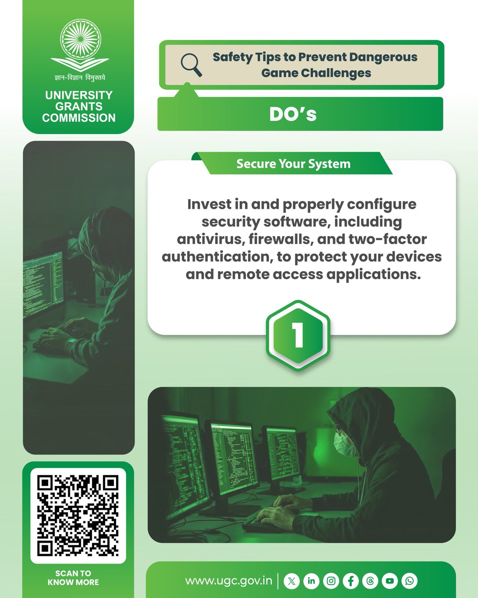 ugc_india's tweet image. 🔒 Stay Cyber-Smart! 🔐
 
Protect yourself from cyber threats by following these essential DOs ✅and DON&apos;Ts ❌ while using remote access applications.
 
 📖Read the UGC Handbook on Cyber Hygiene for HEIs to ensure a secure digital environment: ugc.gov.in/pdfnews/458060…

#CyberSmart…