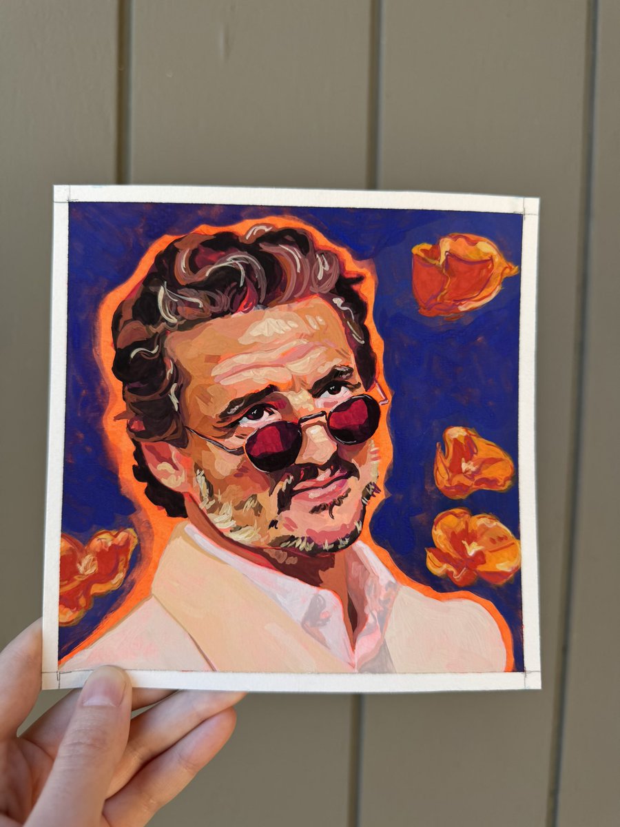 #pedrotober2025 day 8: Orange 
This was a fun experiment I made this fluorescent orange and painted him On it I wouldn’t recommend it if you like retaining your eyesight but it Was fun
🍊🎃🥕
#pedropascal #gouache #pedrotober