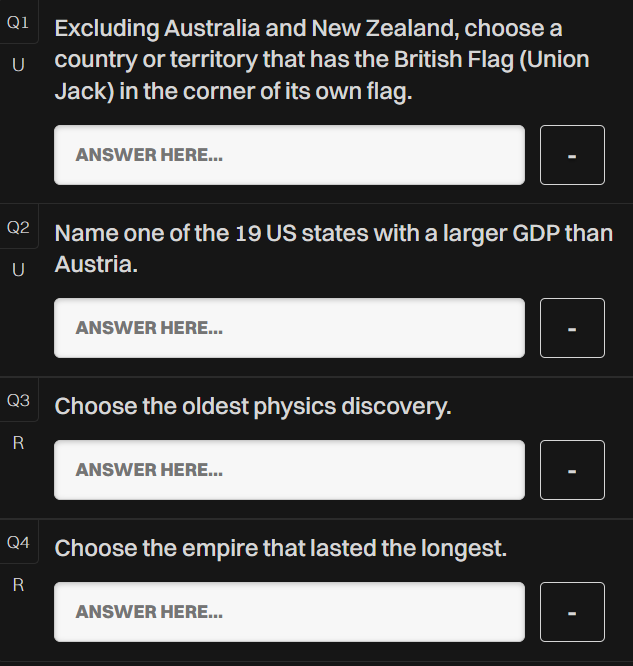 UncoveredShorts's tweet photo. NEW GAME ALERT! HAPPY THURSDAY! Got some good questions cooked up, give them a try. Congrats to SAP for getting the top score of yesterday's with a 388 - tough game.
#UncoveredShorts #Trivia #TrendingNow #Games https://t.co/eAHxuaVSnt
