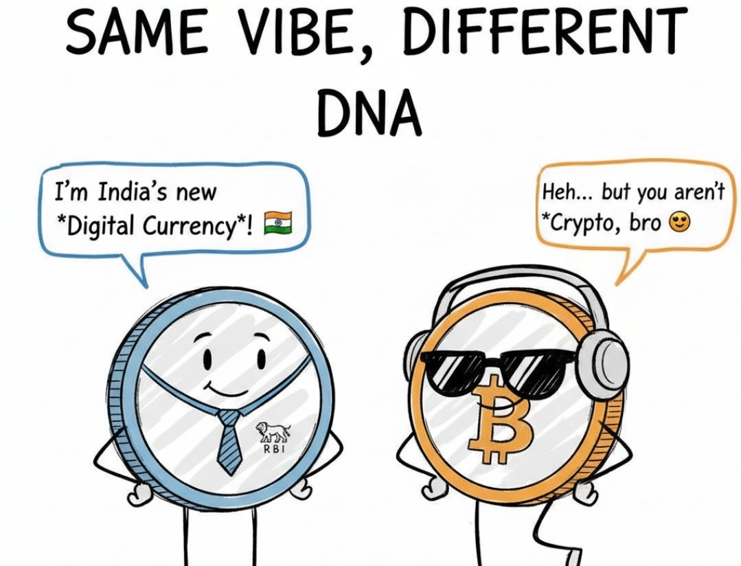 Soul_s_Eye's tweet image. 🇮🇳 India’s Digital Rupee vs Crypto 🪙
Everyone’s talking about India’s Digital Rupee (CBDC) and Crypto.
Both are digital money — but they’re built on completely different ideas.
Let’s decode them 👇
#LearnKaroCryptoKaro