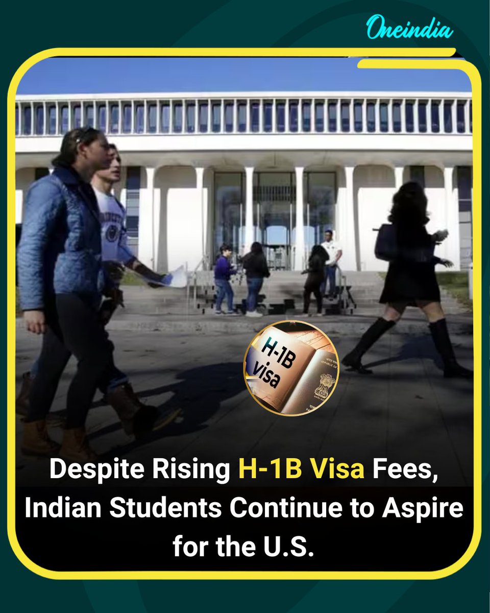 Oneindia's tweet image. Soaring H-1B visa costs haven’t dampened the ambitions of Indian students seeking education and career opportunities in America.

#H1BVisa #IndianStudents #StudyInUSA #USOpportunities #VisaFees #CareerAbroad #EducationAbroad #DreamBig #Oneindia