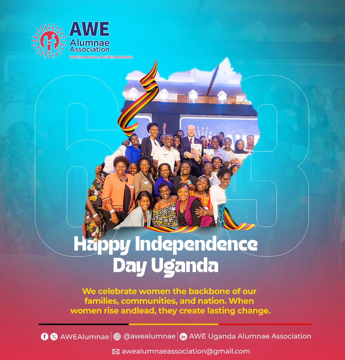 Happy 63rd Independence Day, Uganda!

We celebrate the women driving change the backbone of our families, communities, and nation.
When women rise and lead, Uganda thrives and businesses grow🖤💛❤️

#independenceday2025 #AWEInUganda #AWEnergised #WomenInBusiness