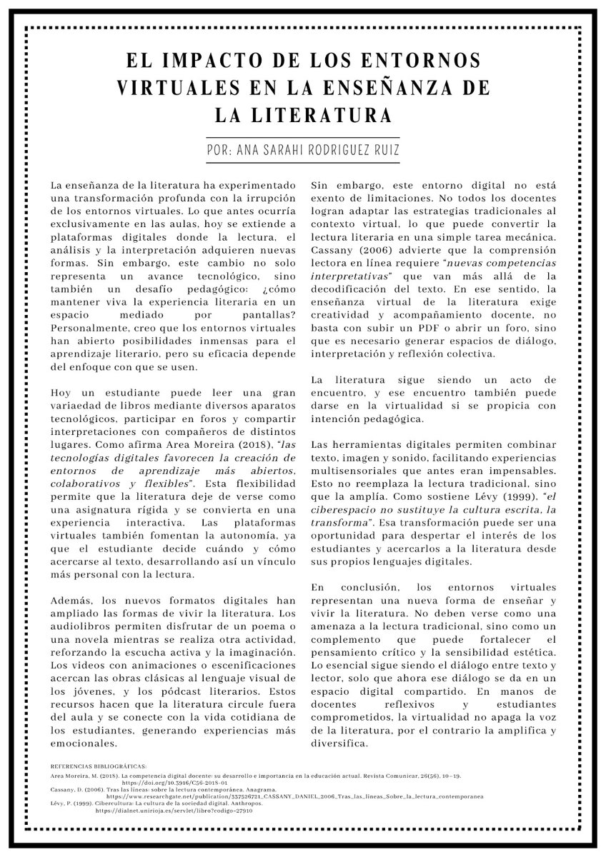 Ana_RodriguezR2's tweet photo. Los entornos virtuales transformaron la forma de enseñar literatura, integrando nuevas formas y experiencias de lectura. https://t.co/SJXEPbe2DP