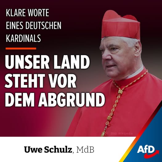 888 Kardinal Gerhard Ludwig Müller, ehemals Präfekt der Römischen Glaubenskongregation, findet wie so häufig klare Worte. 

Deutschland ist in einer dramatischen Abwärtsspirale von #Islamisierung, linkem #Wokeismus, #Gender-Wahnsinn u.v.m. gefangen. 

Damit steht es vor einem