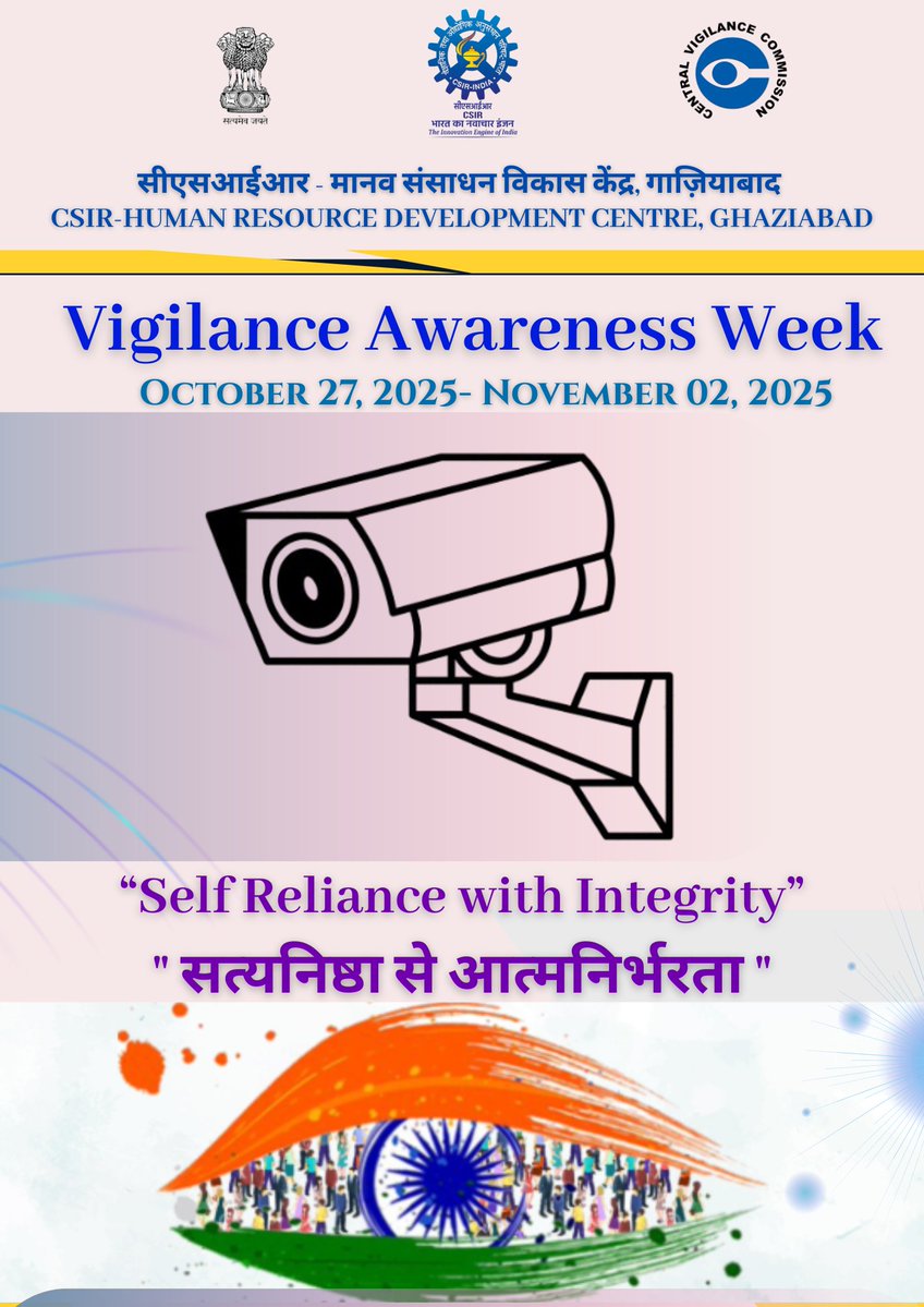 CSIR_HRDC's tweet image. #Vigilance #Awareness Week is celebrating from October 27-November 02, 2025.
@CSIR_IND @CVCIndia @DrNKalaiselvi @TikamSRana1