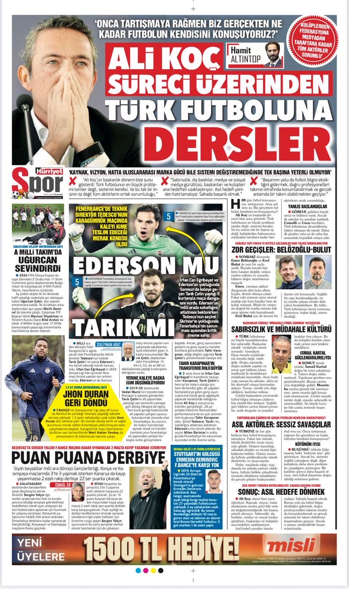 Bu yazımda Ali Koç süreci üzerinden Türk futboluna çıkarılacak dersleri anlattım. Amacım, tartışmalardan öte, futbolun kendisine odaklanmak. 🇹🇷⚽️

hurriyet.com.tr/galeri-iki-gun…