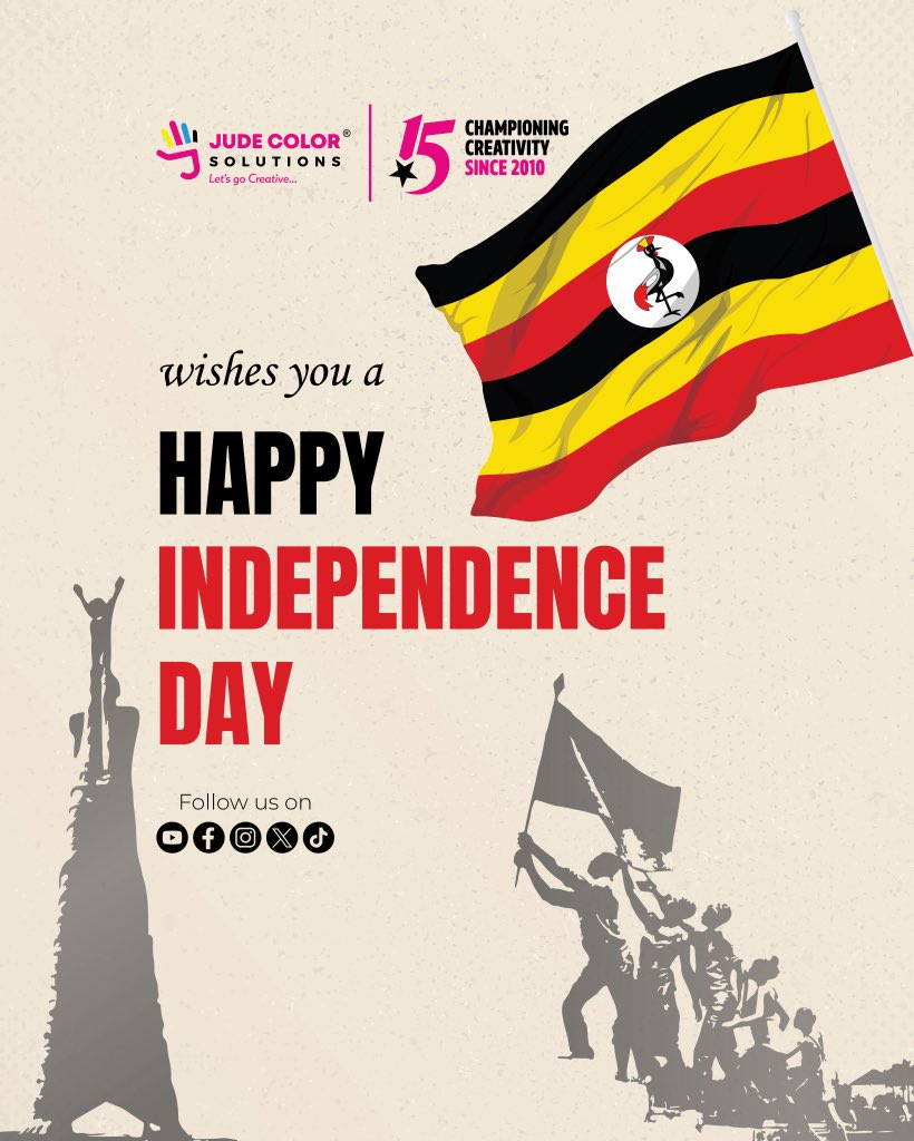 Happy Independence Day Uganda. At Jude Color Solutions, we’re proud to be part of a country with such rich history and an exciting future. Together, we continue to build a brighter, creative and more vibrant tomorrow.
Wishing all Ugandans a #happyindependenceday
