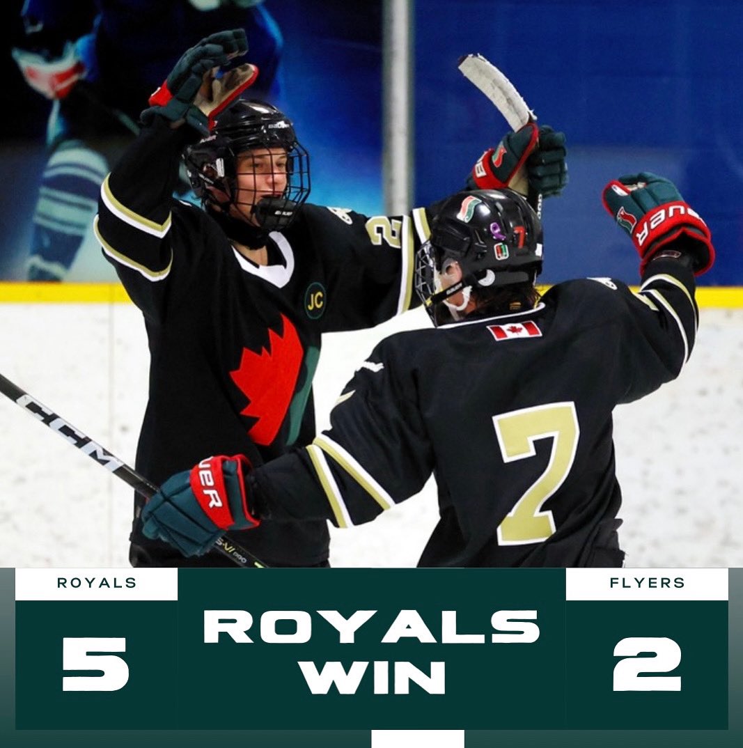 ROYALS WIN 5-2 AT HOME AGAINST STONY PLAIN! Royals get goals from Haskey, Bender-Yantha, Stothart, Davison and Johal. Royals netminder Tanner Thomas gets his first win of his career in Junior B stopping 46 of 48 shots! #Royalmaniacs