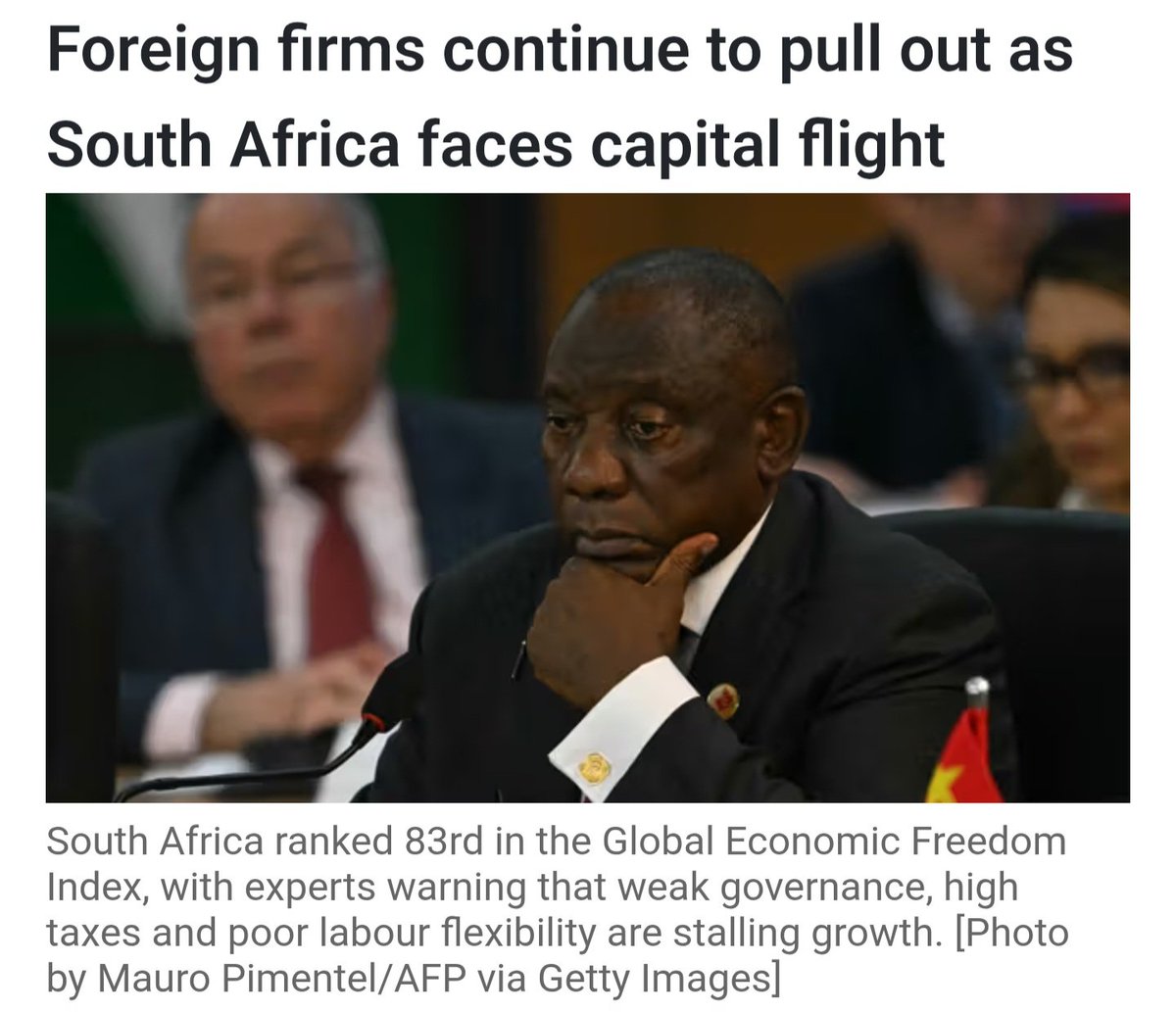 ChristoK5's tweet image. The Criminal and Corrupt Racists of the B-BBBEE!  

 @MYANC
@CyrilRamaphosa @MDNnewss @TauParks

 South Africa ranked 83rd in the Global Economic Freedom Index, with experts warning that weak governance, high taxes and poor labour flexibility are stalling growth.

#VoetsekANC