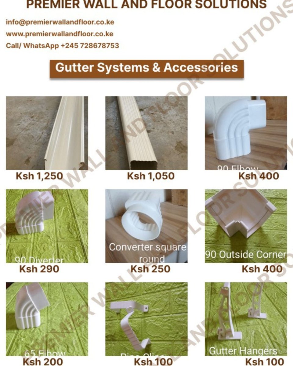 Pwallandfloor's tweet image. Protect your home from water damage with our Gutters and Components. Built for durability, easy installation, and efficient rainwater flow management. Reliable performance in every season.

#GuttersAndComponents #RainwaterSystem #RoofingSolutions #HomeExteriorKenya