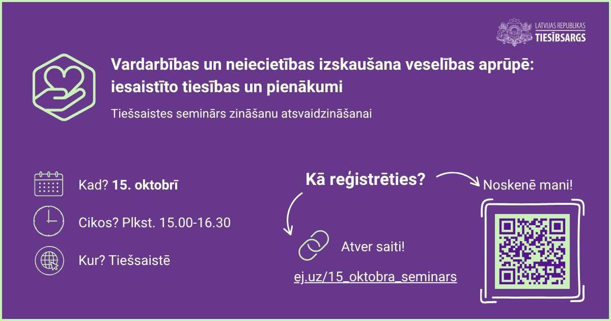 Interese par apmācībām “Vardarbības un neiecietības izskaušana veselības aprūpē” pārsniegusi visas prognozes!  Apmācību translācija būs skatāma Facebook. <a href="/Tiesibsargs_LV/">Tiesībsarga birojs</a>