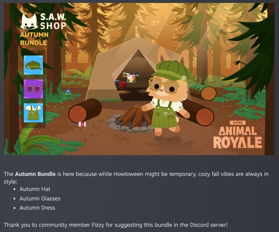 fizzy_strbeary's tweet image. An outfit I drew got added to my favourite game (＾▽＾) peep it in the saw shop this week! and thanks again to the sar team for adding it! So exciting :3 #superanimalroyale #howloween