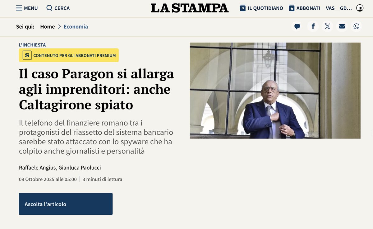 criticalvas's tweet image. 🚨According to @IrpiMedia & @LaStampa, prominent 🇮🇹Italian businessman Francesco Gaetano Caltagirone has been added to the list of people who last January received a message from WhatsApp informing them that they had been targeted with Paragon's Graphite #spyware.