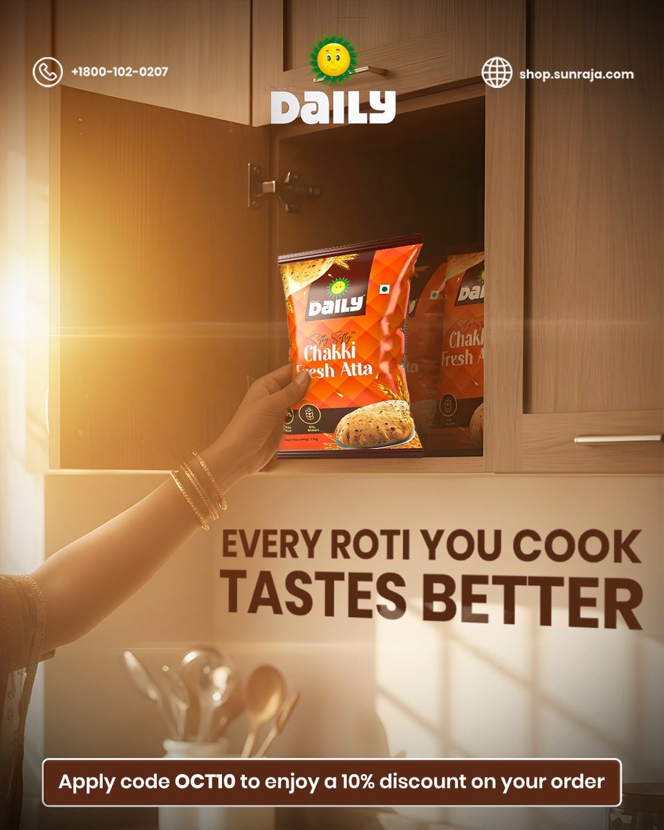 Sunraja_Daily's tweet image. Every day should begin with a great meal. 💪
Make it wholesome with Sunraja Daily Chakki Fresh Atta. Tasty and Traditional.🌾🌾

Shopping links in bio. Use code OCT10 to avail 10% discount.

#chakkiatta #chakkifresh #ChakkiFreshAtta #sunrajadaily #Sunraja #sunrajagulas #mrgold