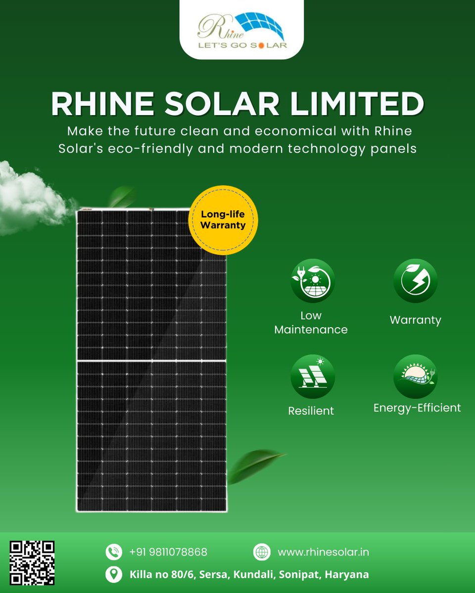 Rhinesolar's tweet photo. ⚡ Go green, save more! 🌱Switch to Rhine Solar Limited for eco-friendly, efficient &amp; long-lasting solar panels. ☀️✨

🌐 Visit: https://t.co/loUnx7ohqa
📞 Contact Us: +91 98110 78868

 #IndiaSolar #EPC #EnergyPlants #Commercial #OEMServices #EPCServices #GoGreen https://t.co/o0WBRX49MT