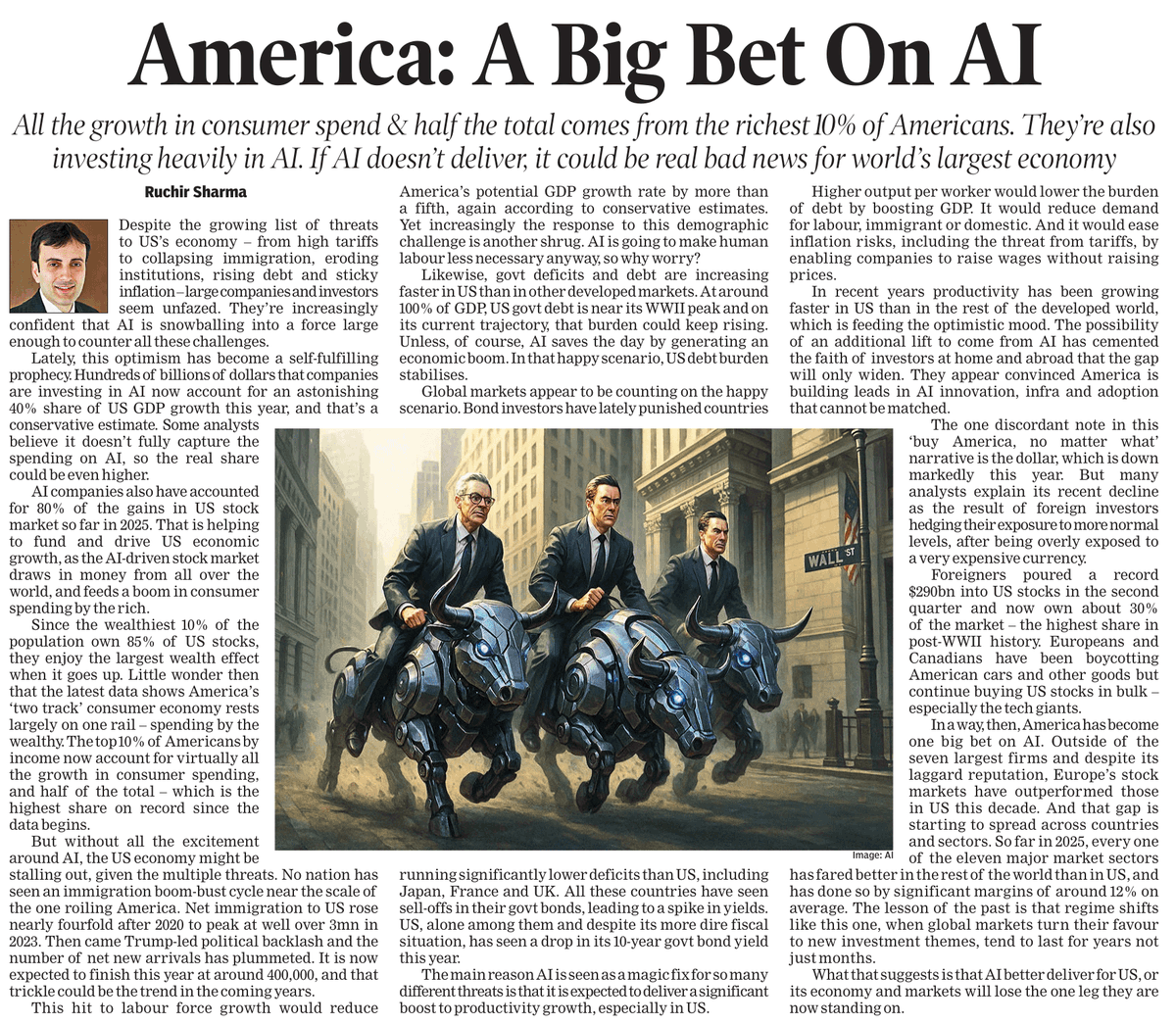 So, Ruchir Sharma says that the US is now a K-shaped economy.