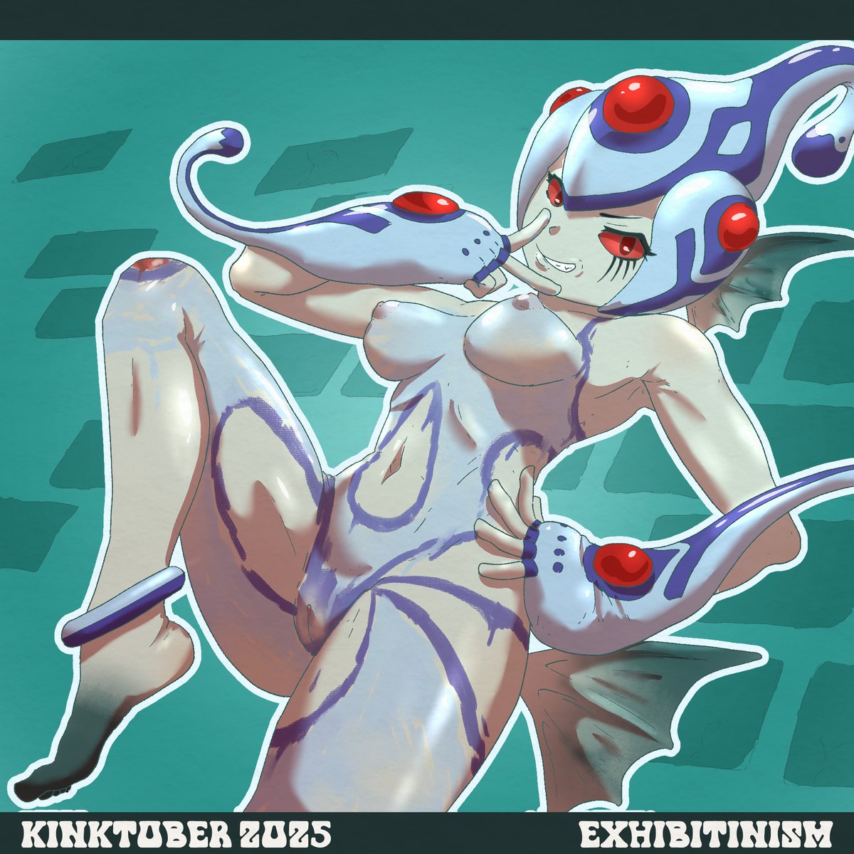 Vandoom64's tweet photo. 7th day of Kinktober 2025 - Exhibitinism. Ranamon/Lanamon has started to get creative to draw in new fans.   (she might also be why I am behind on my days lol) https://t.co/CfEafmEkk9