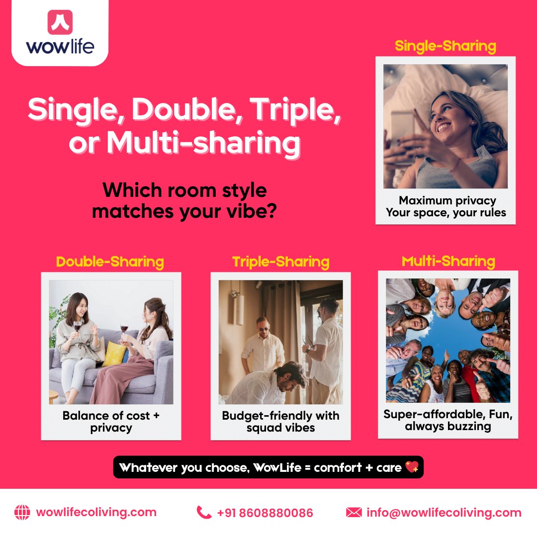 From single rooms for peace to multi-sharing for fun, WowLife has the perfect space for YOU.

📍 Live in Chennai’s safest &amp; most vibrant coliving spaces.

📞 Book today: +91 63851 25430
🌐 wowlifecoliving.com

#wowlifecoliving #privateroom #studentliving  #colivinginchennai