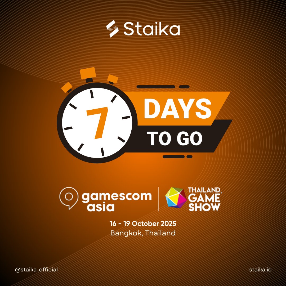 🚨 7 DAYS UNTIL GAMESCOM ASIA 🚨

One week from now, Bangkok becomes the epicenter of gaming in Asia — and Staika is bringing FIRE.

Oct 16 - 19 | Bangkok, Thailand 🇹🇭

Who's counting down with us? 👇