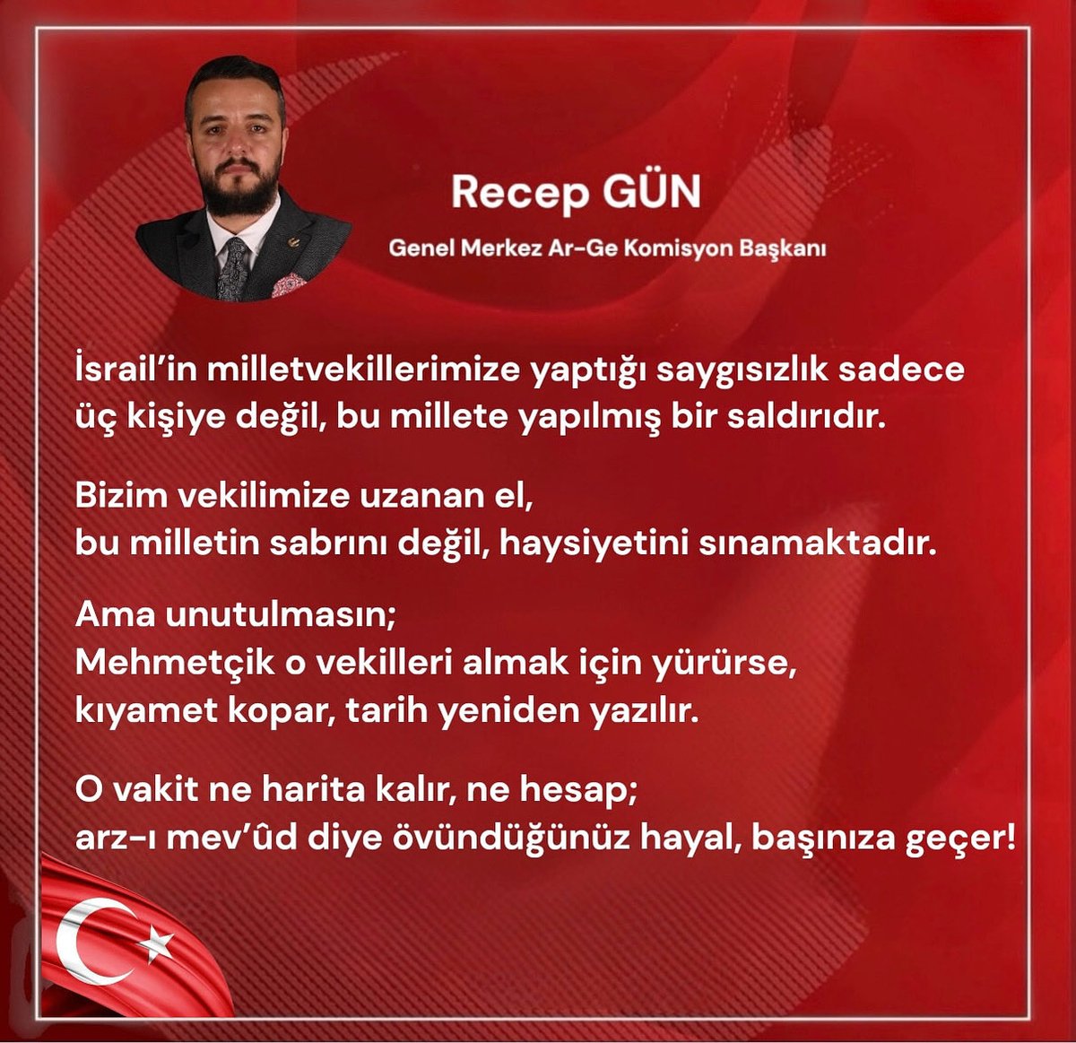 RECEPGN34's tweet photo. “Türk milletinin onuruna dokunmak, kıyameti çağırmaktır.”

#RecepGün #MilliOnur #DevletCiddiyeti
#AdaletYeriniBulacak #TürkiyeTekYürektir #MilletinOnuru
#VekilineSahipÇık #Gazze #istanbul https://t.co/fa64SAqt1c