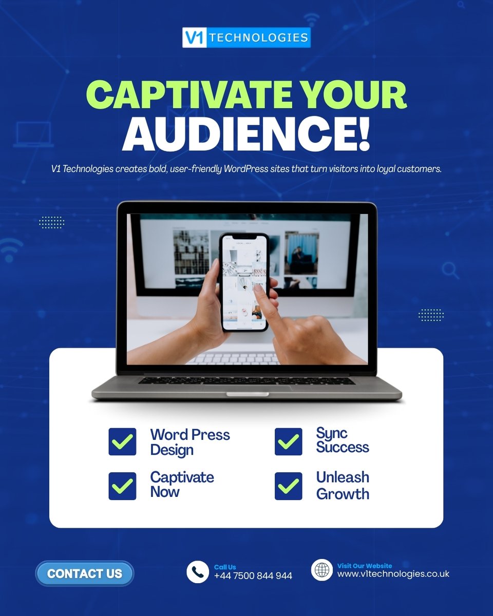 V1Technologies's tweet image. Don’t let competitors outshine you with their sleek websites! V1 Technologies creates bold, user-friendly WordPress sites that turn visitors into loyal customers. Affordable and built to impress, our designs help you stand out. #WordPressDesign #V1Technologies #CaptivateNow
