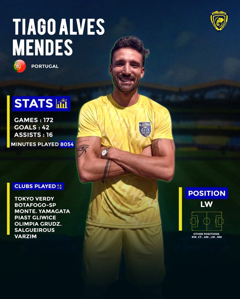 blasters_army's tweet image. A quick look through the Stats of our New Addition Tiago Alves !⚡️
.
#Yennumoppamkbarmy #Keralablastersarmy #Keralablasters