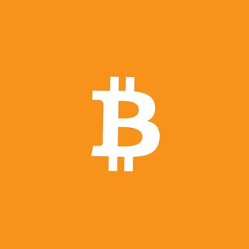 First image displays white Bitcoin symbol consisting of B with two vertical lines on solid orange background. Second image shows white Ethereum symbol as diamond shape with horizontal line through middle on solid black background.