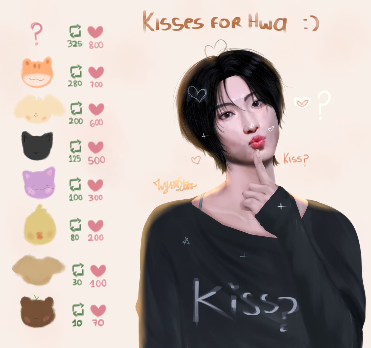 Wyv_idk's tweet photo. I’m joining the kiss trend so there you go 😘
Kisses for hwa?
( re uploaded bc I forgot something)

#ATEEZfanart #SEONGHWA https://t.co/rp9BQhfXHI