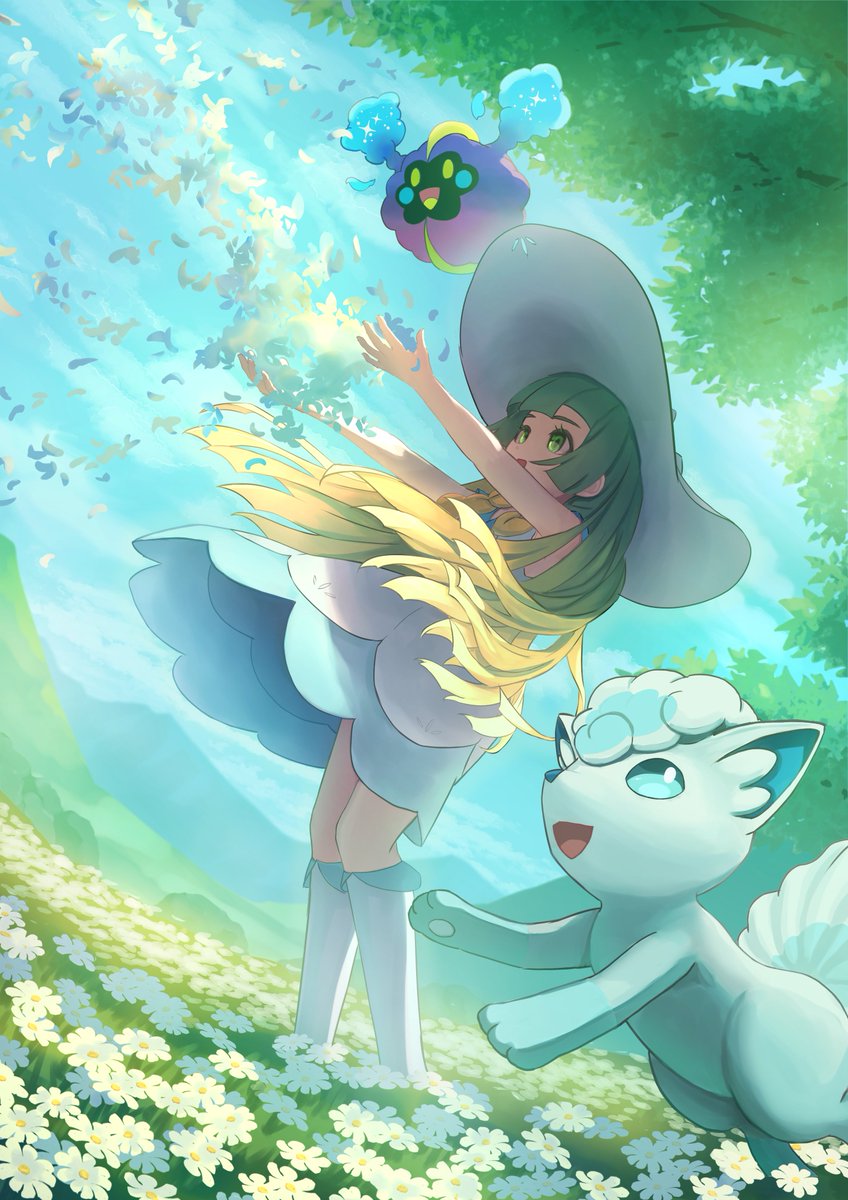 花びらを風に乗せるリーリエ

#ポケモンイラスト 
#pokemonfanart 
#ポケモン好きな人と繋がりたい 
#ポケモン絵描きさんと繋がりたい