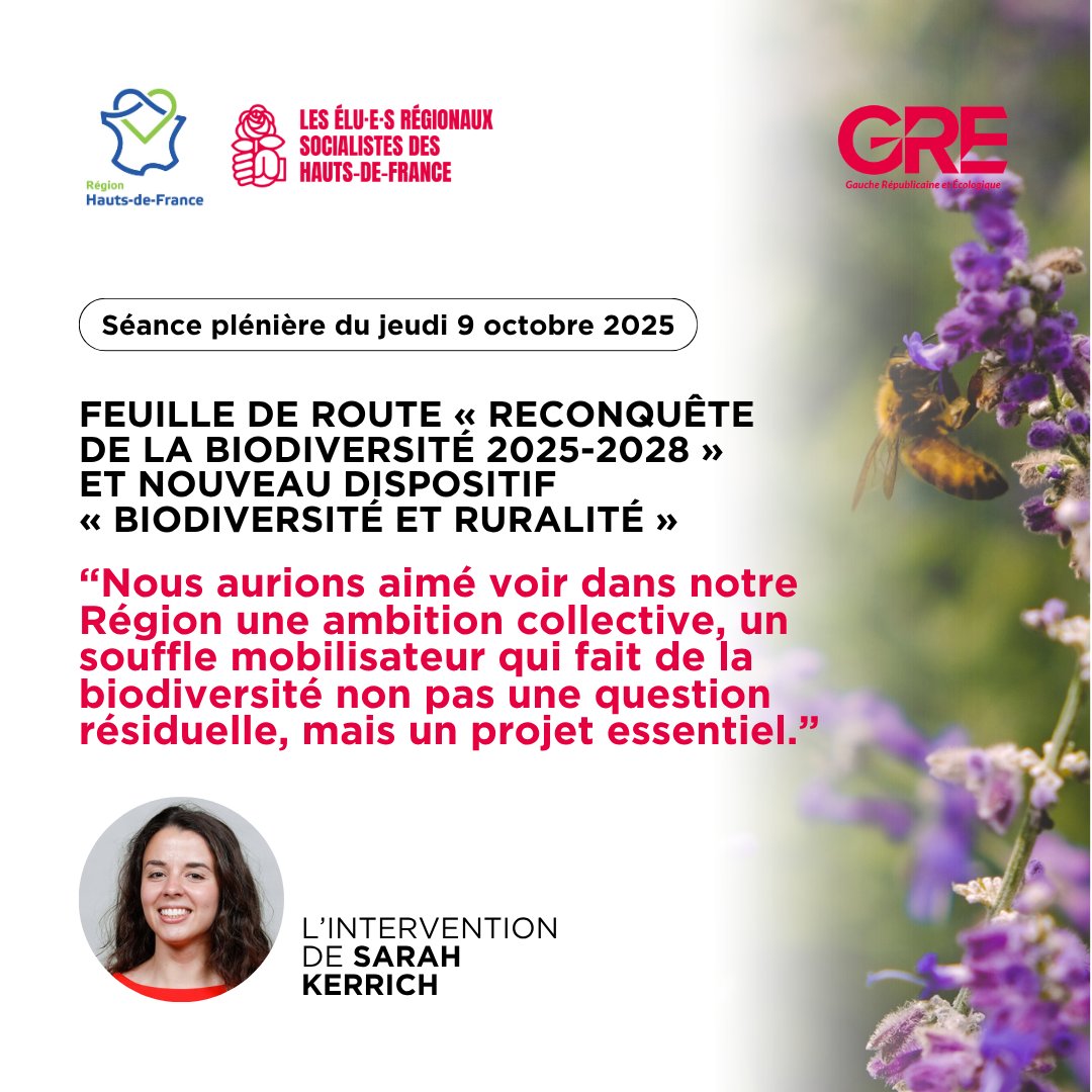 En séance, <a href="/Sarah_Kerrich/">Sarah Kerrich-Bernard</a> pointe l'oubli de la faune, la faible dimension littorale, l'impasse sur la qualité de l'air et les budgets trop faibles sur la proposition d'une feuille de route "biodiversité" hélas insuffisante.

L'importance de ce sujet est crucial pour notre région.