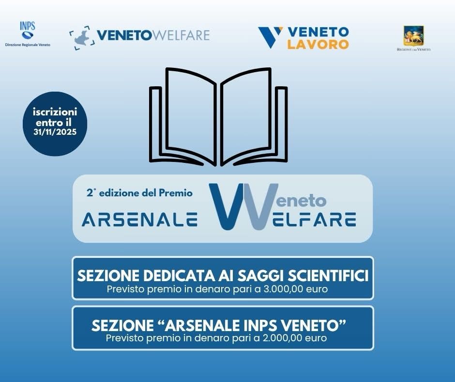 INPS_it's tweet image. &quot;Arsenale Welfare&quot;: al via la seconda edizione.
Il premio è rivolto a laureate e laureati che hanno conseguito o conseguiranno il titolo universitario o il diploma di master, tra il 1° novembre 2024 e il 31 ottobre 2025
🔗rb.gy/czj4nb
Inps Comunica