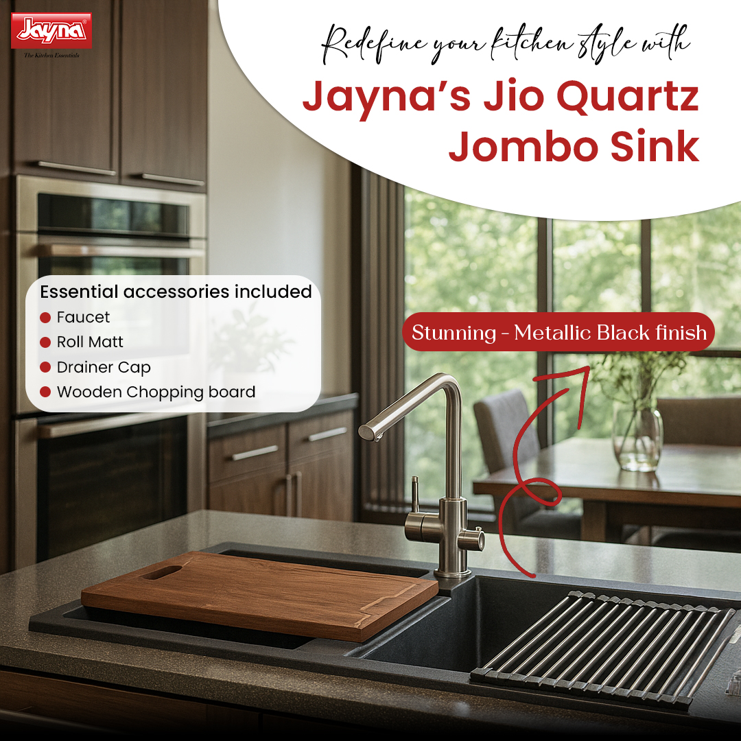 jaynasinks_'s tweet image. Introducing the Jio Quartz Jumbo Double Bowl Sink — made from natural quartz for unmatched durability &amp;amp; heat resistance. With a sleek metallic black finish and smart accessories, it brings style + functionality to every kitchen.
#JaynaSinks #CraftingElegance #KitchenEssentials