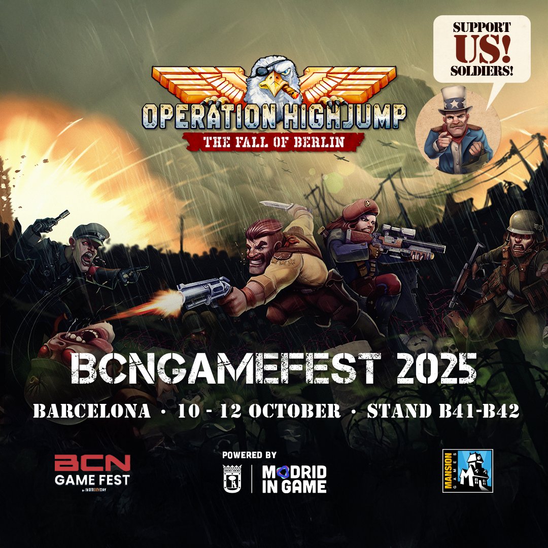 📻 Calling All Stations!

#OperationHighjump 🪂at @BCNGameFest in 3⃣ stands!

🏰 @MadridInGame HQ
🎁 <a href="/TesuraGames/">Tesura Games 👾</a> Physical allies
🕹️ Retro Zone front

🎮 Play the demo &amp; Meet the team
📆 Oct 10–12, La Farga(BCN)

Join the Resistance 🪖!

#indiegames #pixelart #WW2 #SupportIndies