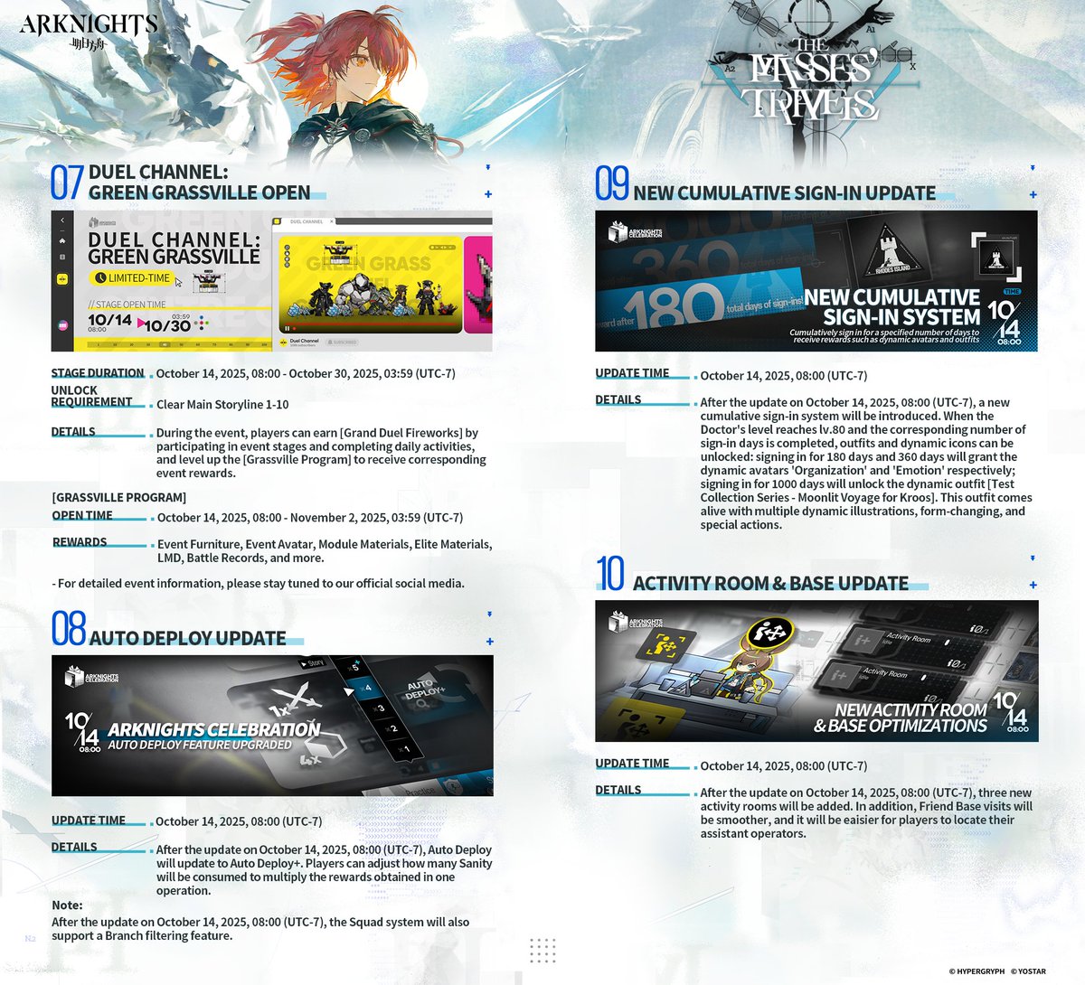 ArknightsEN's tweet image. Dear Doctor,

New Side Story event: The Masses' Travels will soon be live on October 14, 2025, 08:00 (UTC-7), and some of the contents are available for a limited time. Please refer to the following notification for the event details, and note the start time of the new event.…