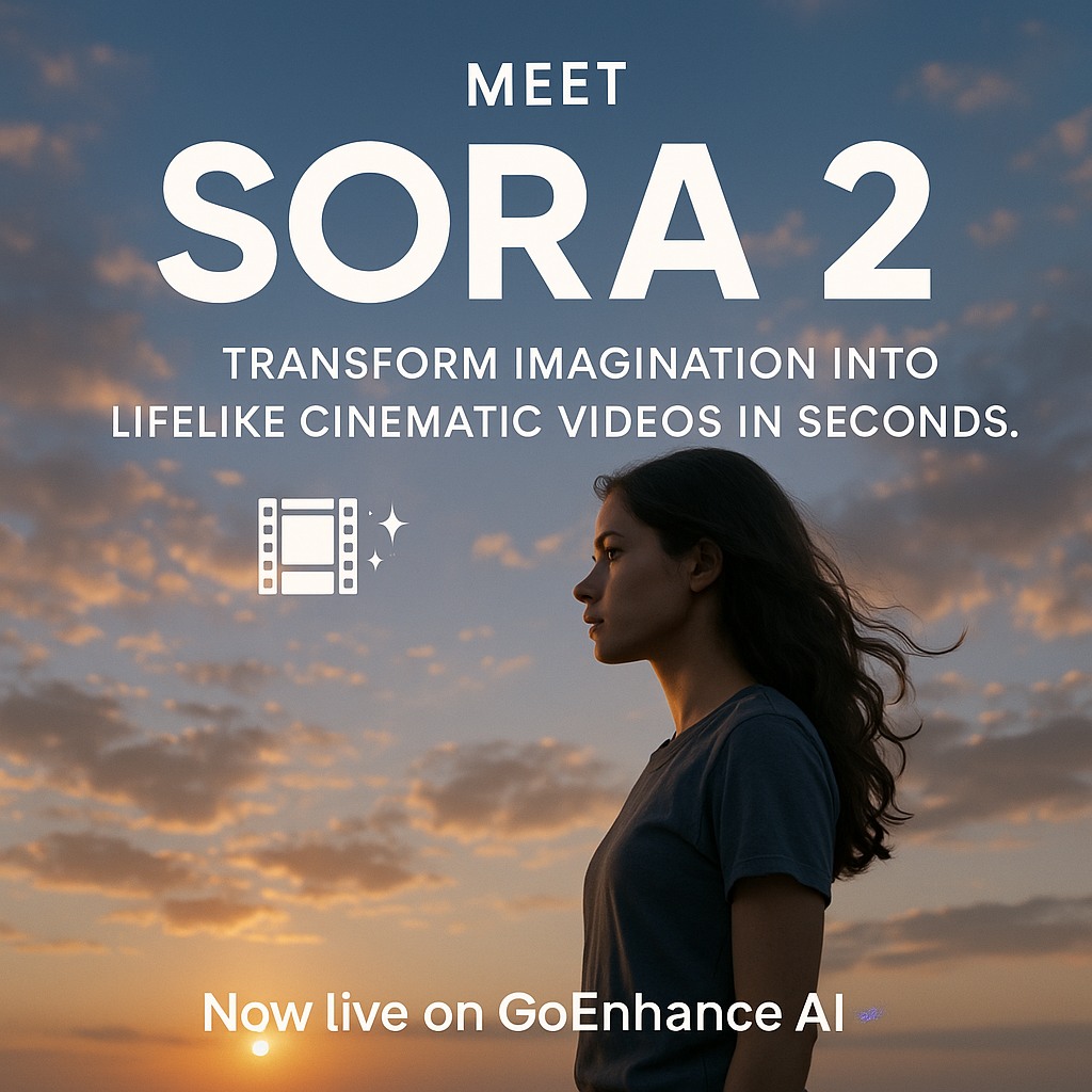 GoEnhanceAI's tweet image. Meet Sora 2 — Transform imagination into lifelike cinematic videos in seconds. 

Now live on GoEnhance AI 🌌 

Try it Now 👉 goenhance.ai/video-models/s… 

#GoEnhanceAI #Sora2 #AIVideo #Giveaway